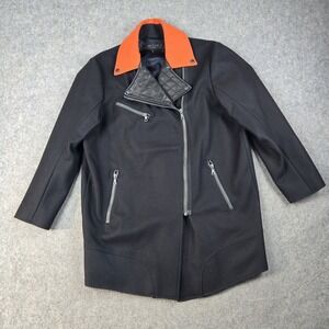 Rag & Bone Coat Womens Medium Black Orange Wool Blend Turner Color Block Zip